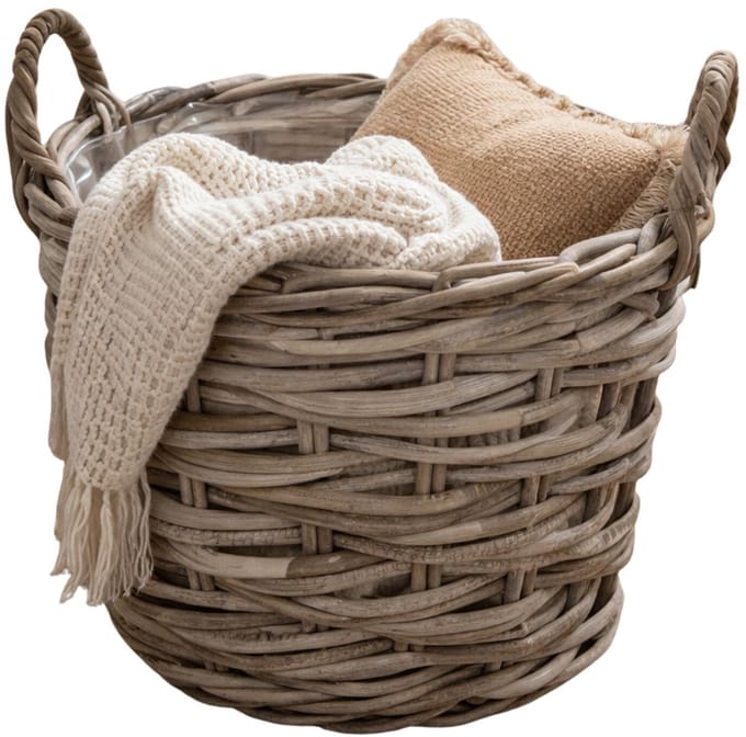 Mega Collections opbergmand Heeg - rotan - D35 x H25 cm - lichtbruin/grijs