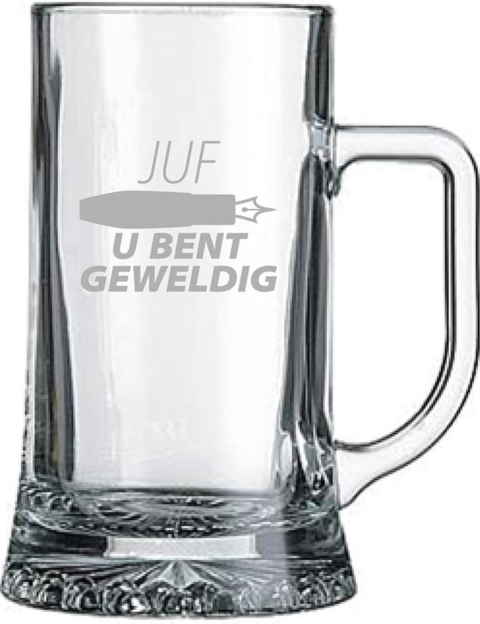 Gegraveerde bierpul 50cl Juf u bent geweldig