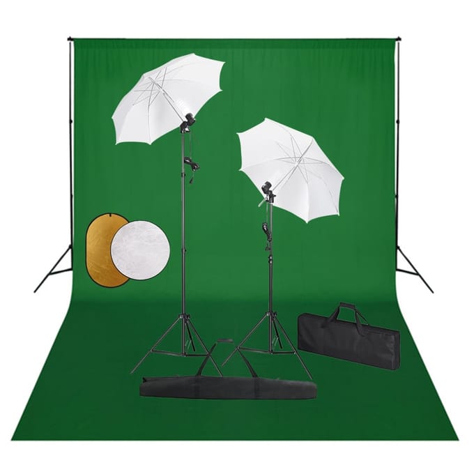 vidaXL - Fotostudioset - met - lampen, - paraplu's, - achtergrond - en - reflector