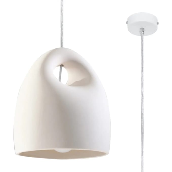 Hanglamp BUKANO met keramische kap en handvat - Sollux Lighting - IP20 - Wit keramiek behuizing - 25 x 25 x 126 cm - 1 x E27 LED, exclusief lichtbron - Max. 15 W - Moderne hanglamp voor gang, hal en woonkamer