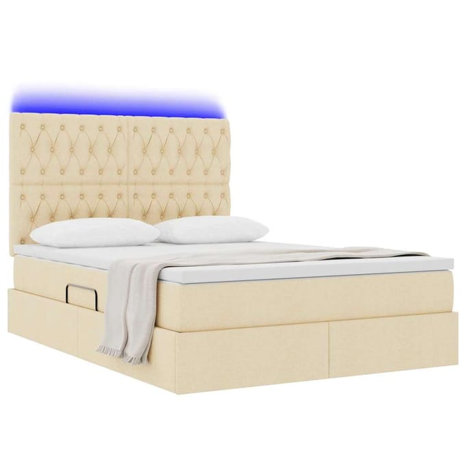 vidaXL - LED - opbergbed - met - matras - Crème - 140 - x - 200 - cm - Stof