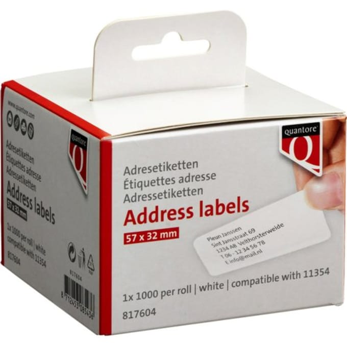Labeletiket Quantore 11354 57mmx32mm adres wit 1000 stuks