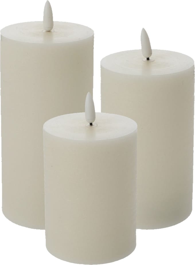 LED kaarsen/stompkaarsen - set 3x - creme wit - H10 tot H15 cm - flikkerend licht - timer