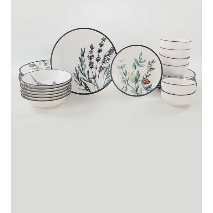 Asir - Dinerset - eetset - servies - eetset - servies - 24-delig - Wit & Groen - 26 x 26 cm (L x D)