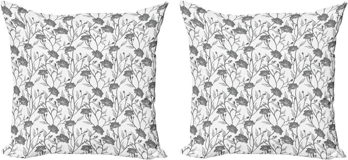 ABAKUHAUS Grijze kussensloopset (2 stuks), bloeiende bloemknop, 50 cm, grijs wit