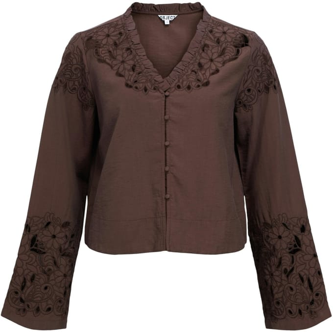 Object Objlisa Yui L/s Re V-neck Top Dames - Jurken - Bruin - Maat 36