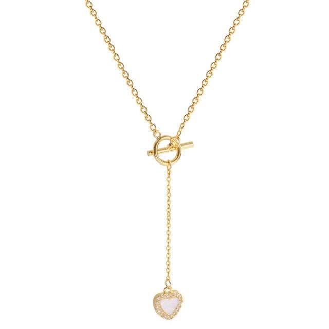 Collier en acier titane et cœur, style coréen, pendentif en zircon micro-incrusté, tendance simple, vente en gros beige