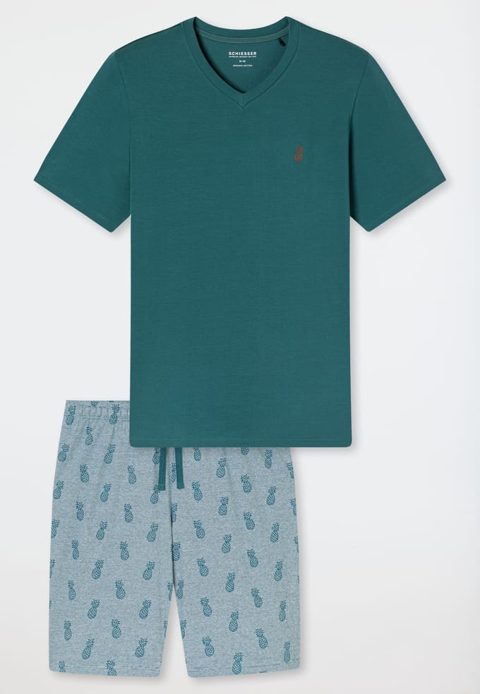 Pyjama korte v-hals ananas groen - 95/5 58