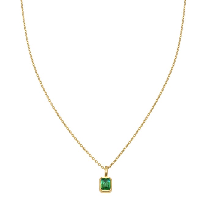 Essenza Green Octagon Stone Necklace Gold
