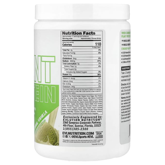 EVLution Nutrition, Stacked Plant Protein, Natuurlijke Vanille, 300g (0,66 pond)
