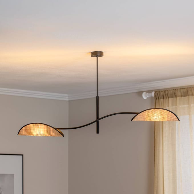 EMIBIG LIGHTING Plafondlamp Lotus, zwart/rotanlook, 2-lamps