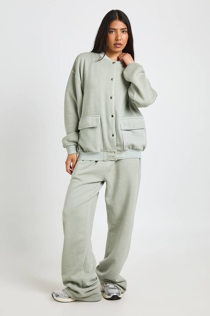boohoo Dames Tall Bomber Trainingspak | Washed Khaki | Maat: 16