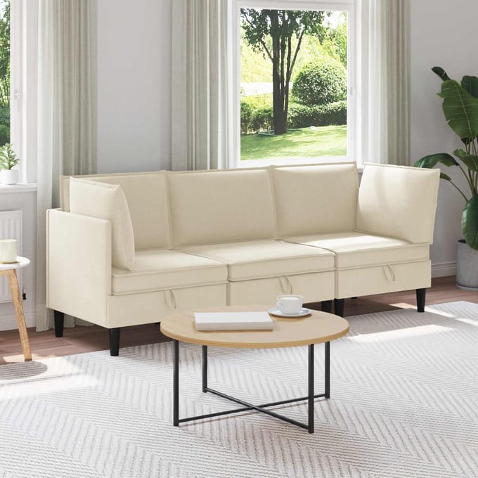 vidaXL - Woonkamer - Meubelset - 3 - st - Crèmekleurig - Stof