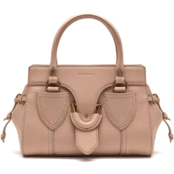 COCCINELLE Leren Schoudertas Handtas York Handbag Grained Leather Rosette Beige