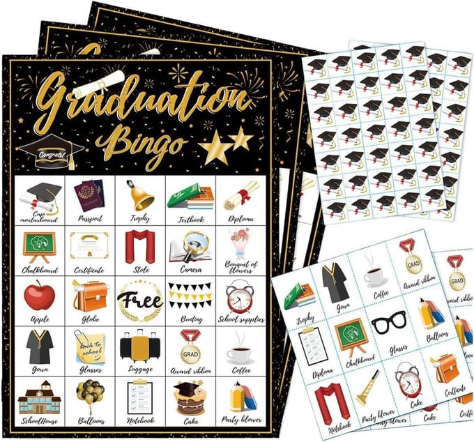 Afstudeer Bingo Kaarten - Feest Activiteiten - Diploma Vieringen - 24 Spelers Interactief - 17.7x12.7cm