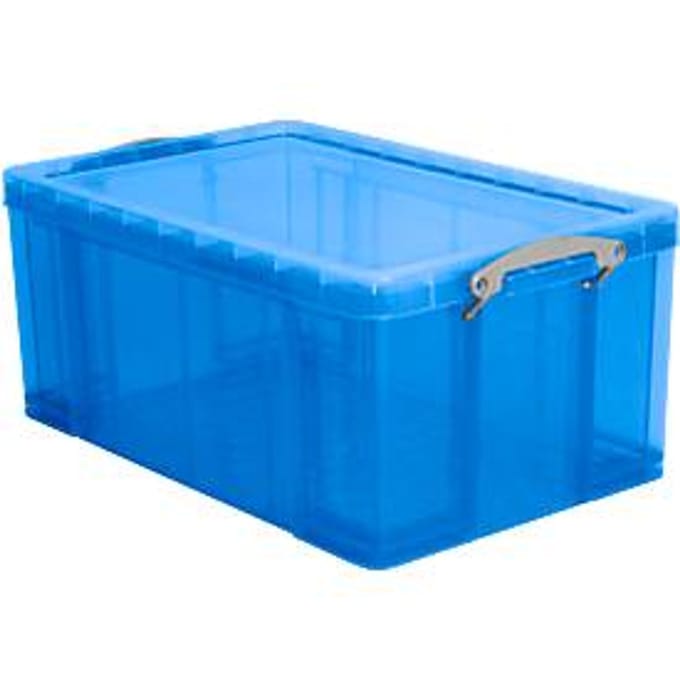 Really Useful Box opbergdoos, kunststof, met deksel, transparant blauw, 64 l