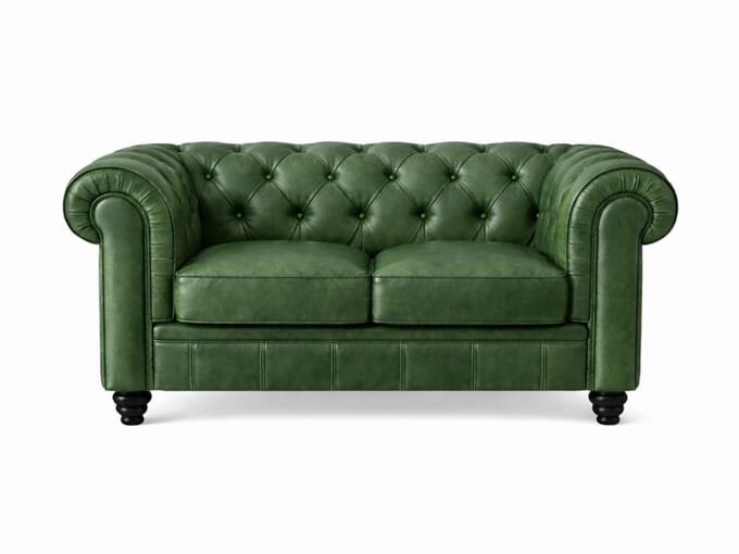 Chesterfield Bank - 2 Zits - Groen - Vintage - leer - Sofa