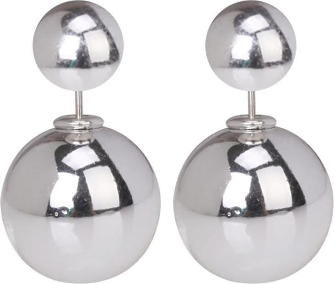 Fako Bijoux® - Oorbellen - Double Dots - Parel - Zilverkleurig