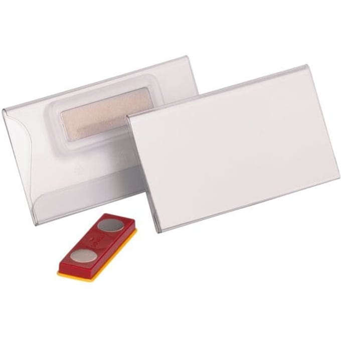 Duurzaam naamplaatje, draaibaar, magnetische sluiting, 25 stuks, 40 x 75 mm, transparant