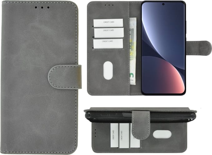 MoDo hoesje Geschikt voor Xiaomi 12 Pro - Kunstleer Book Case - Grijs