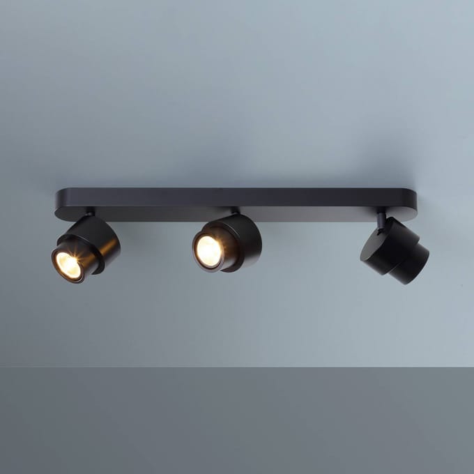 Escale LED-spot BRUSH, zwart, 50 cm, 3-lamps, metaal, dimbaar, 2.700 K