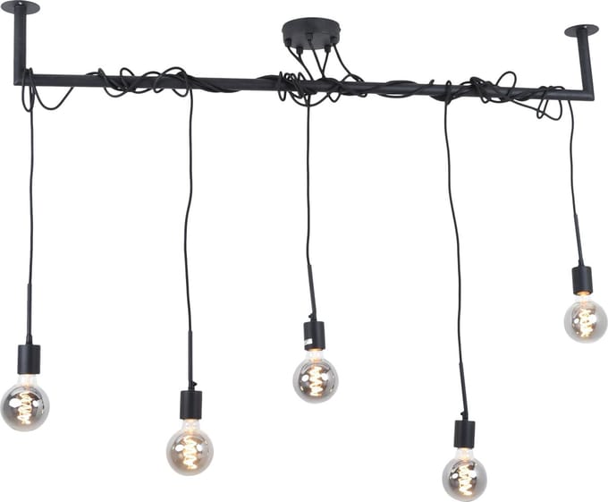 Industriële hanglamp Kester, zwart, langwerpig