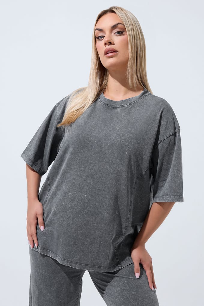 Limited Collection Grijze Top Met Acidwash En Naaddetails Size 48