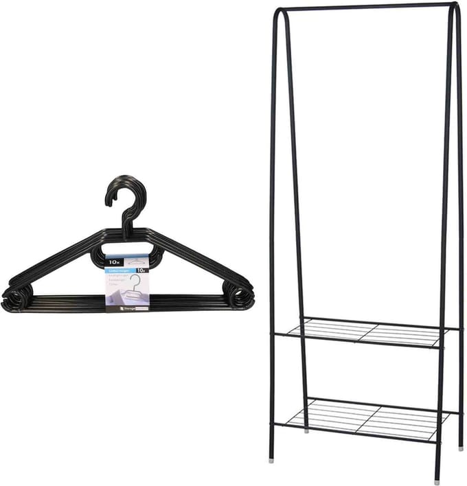 Set van kledingrek met plank en kledinghangers - metaal - 152 cm