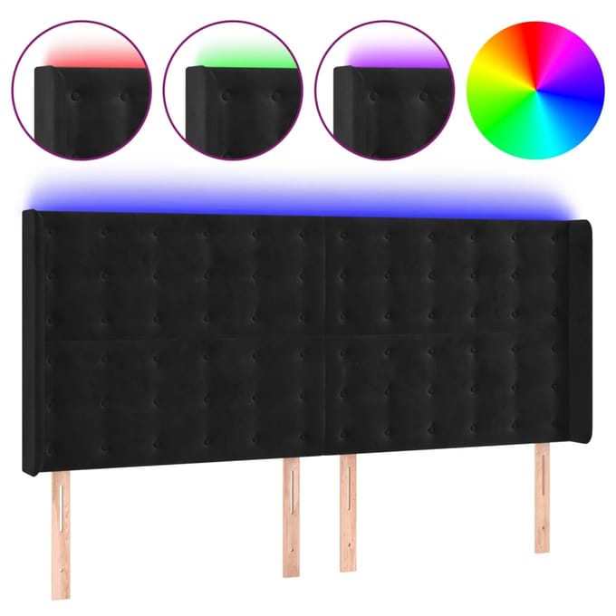 vidaXL - Hoofdbord - LED - 163x16x118/128 - cm - fluweel - zwart