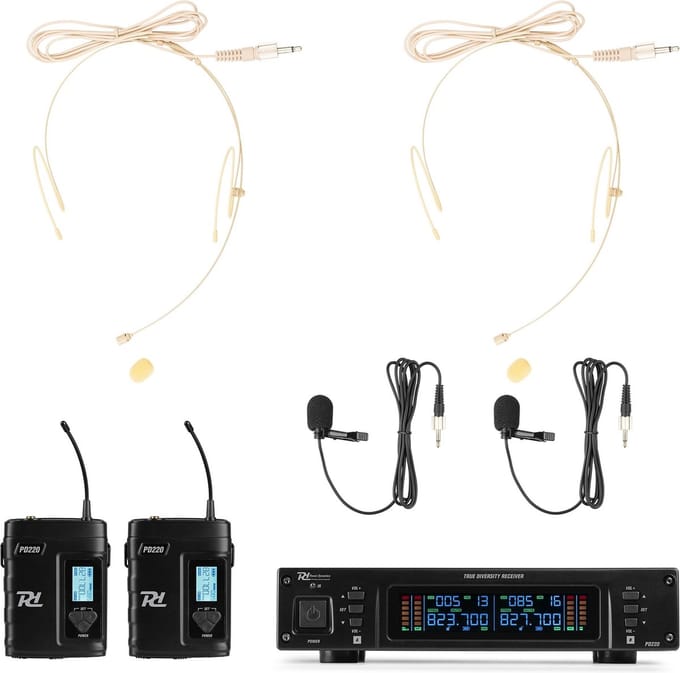 Power Dynamics PD220B UHF systeem met 2 draadloze bodypack microfoons - 2x 80 kanalen - Met koffer
