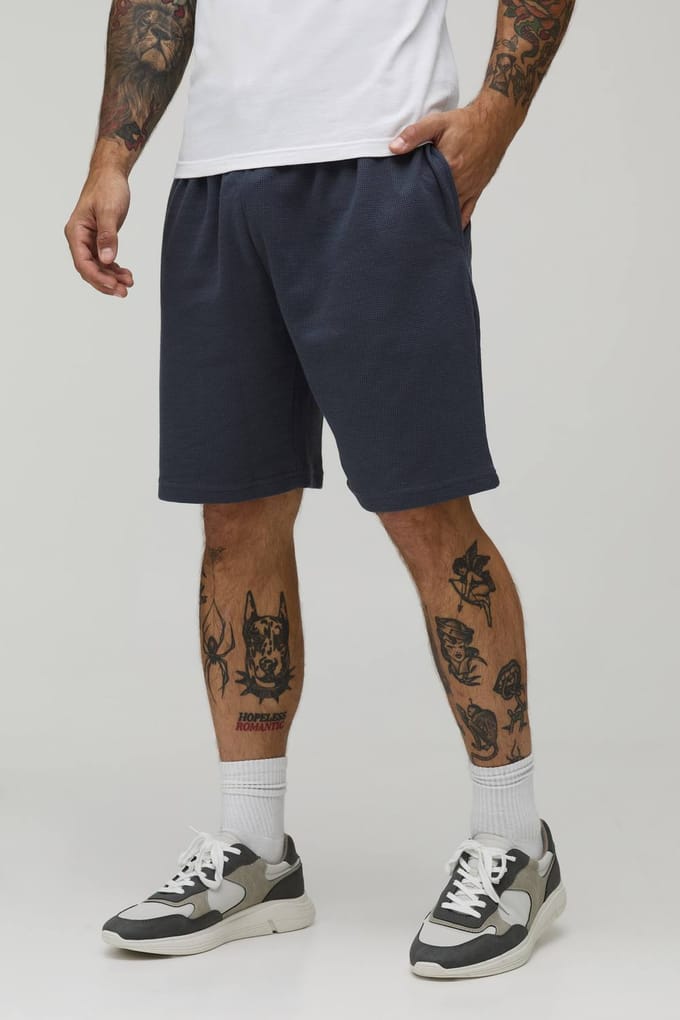 Relaxed Fit Waffle Shorts | Charcoal | Size Small