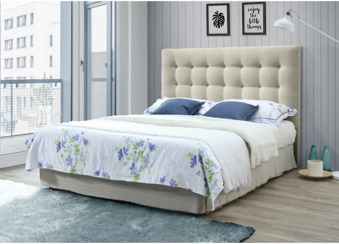 Vente-unique Gewatteerd hoofdbord FRANCESCO - 160 cm - Stof - Beige