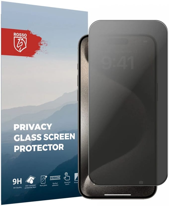 Rosso Privacy Screen Protector Geschikt voor de Apple iPhone 15 Pro Max - 9H Gehard Glas - Case Friendly Tempered Glass - Eenvoudige Installatie