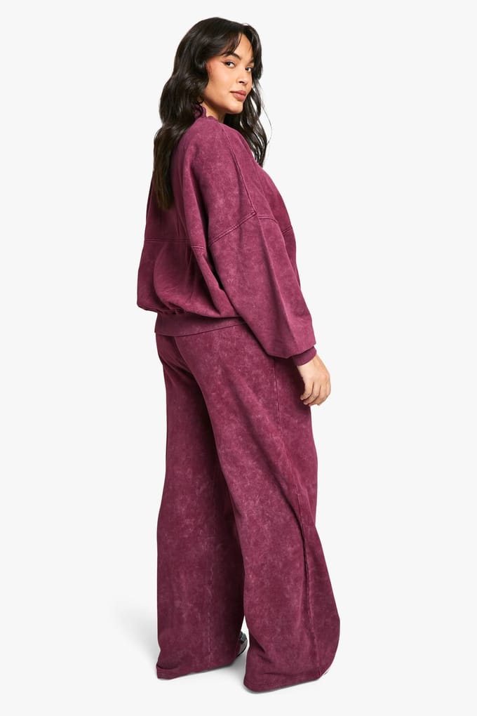 boohoo Dames Plus Zip Through Bomber Straight Leg Jogger Trainingspak | Bordeaux Rood | Maat: 48