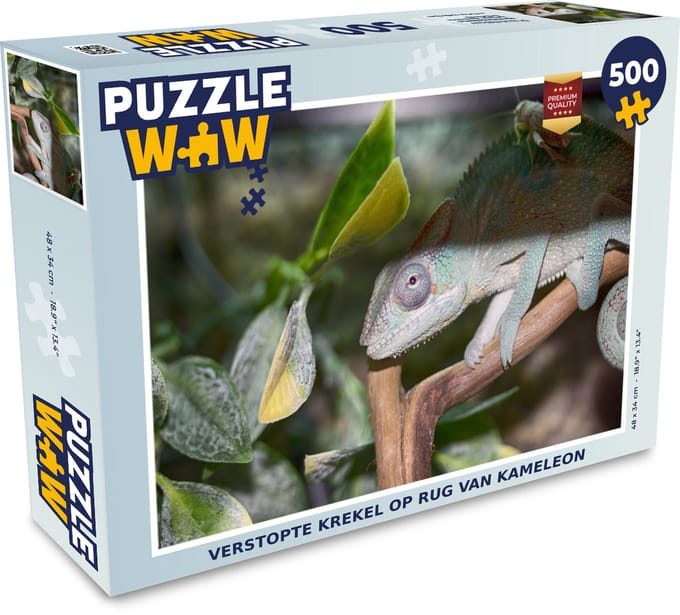 Puzzel Verstopte krekel op rug van kameleon - Legpuzzel - Puzzel 500 stukjes