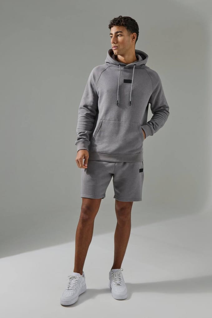 Regular Fit Man Active Hoodie & Short Tracksuit | Charcoal | Size Medium