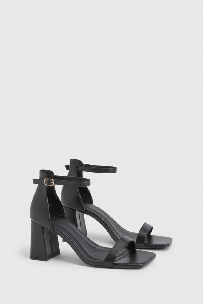 boohoo Dames Brede Pasvorm Mid Blokhak 2-delige Hakken | Black | Maat: 7