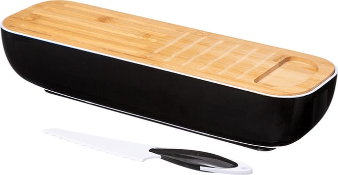 Five® Broodbox bamboe met snijplank en mes  - Zwart - Met deksel