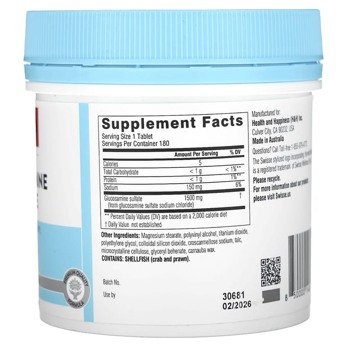 Ultiboost, Glucosaminesulfaat, 1.500 mg, 180 Tabletten