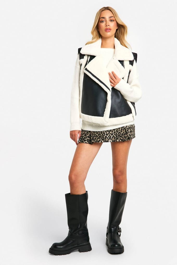 boohoo Dames Gepanelleerde Aviator Gilet | Black | Maat: 8