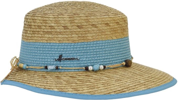 Herman Chapeau été en paille naturelle bicolore avec ceinture en raphia avec perles