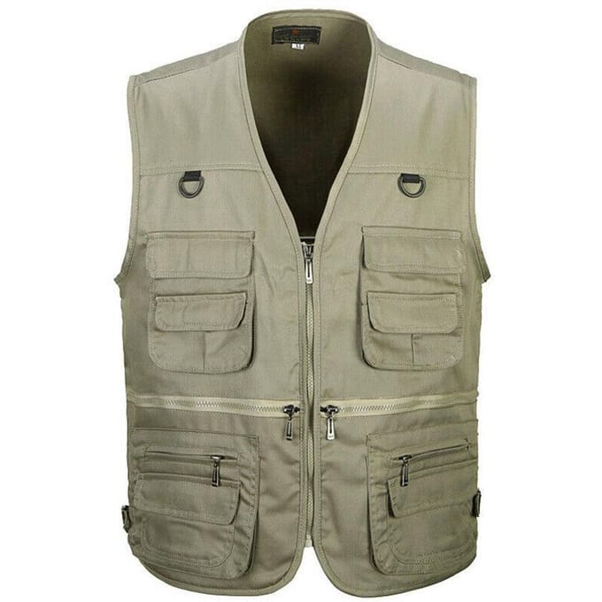 Gilet de pêche d'extérieur à séchage rapide Gilet de pêche respirant multipoches Veste de pêche Veste d'extérieur XL kaki
