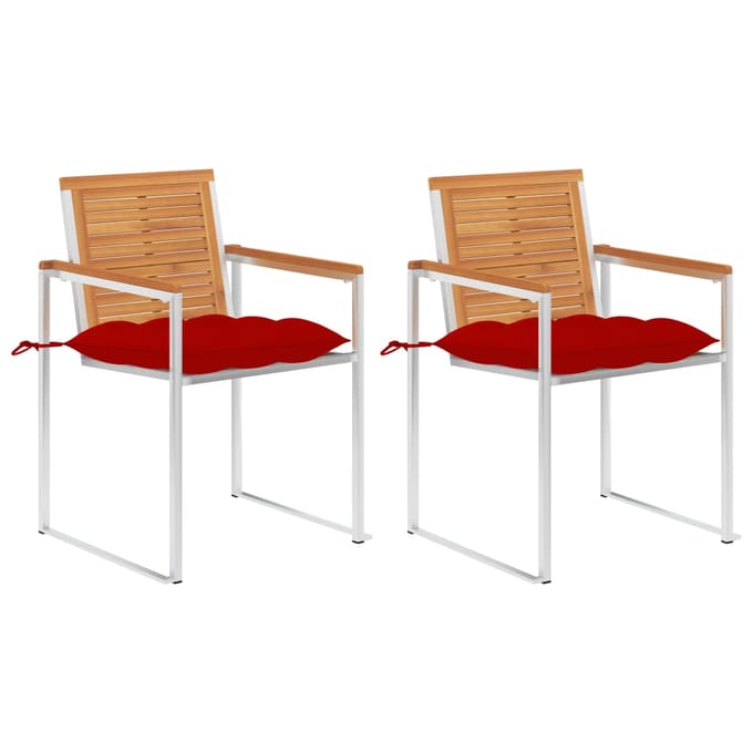 vidaXL - Tuinstoelen - 2 - st - met - kussens - massief - acaciahout - en - staal