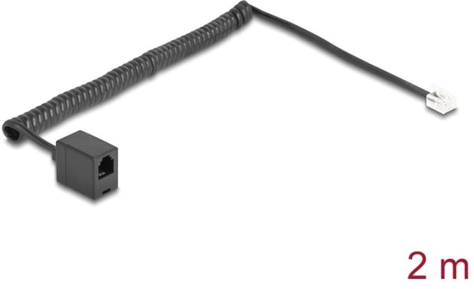 Delock Telephone Cable / Coiled Cable RJ11 plug to RJ11 jack black 2 m