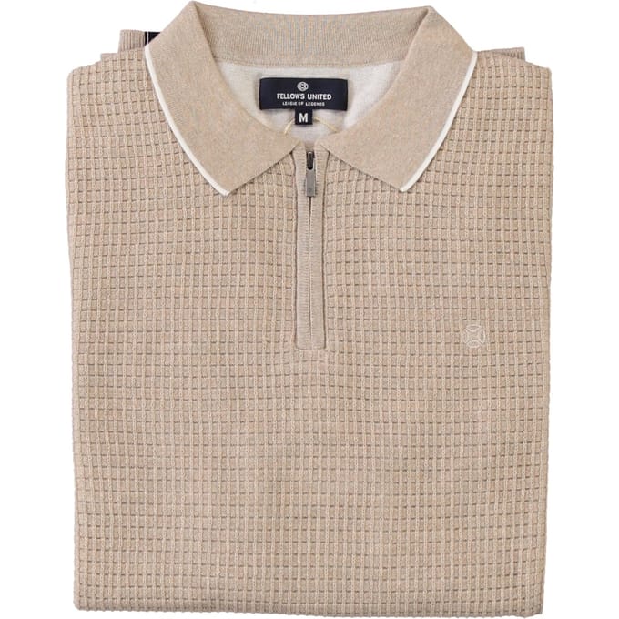 Fellows United Fellows United Pullover Lange Mouw Half Zip Structure Plated Fond Beige  L