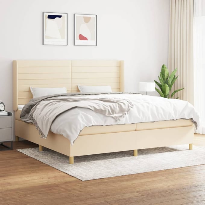 vidaXL - Boxspring - met - matras - stof - crèmekleurig - 200x200 - cm