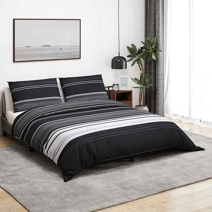 vidaXL Dekbedovertrekset 140x200 cm katoen zwart gestreept