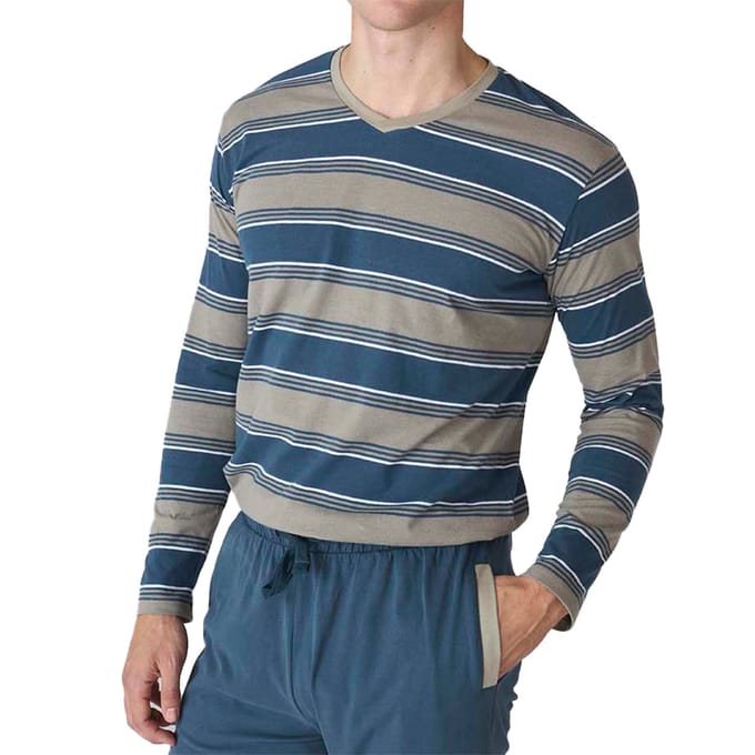 JJB18 Herren-Schlafanzug mit langen Ärmeln aus Baumwolle