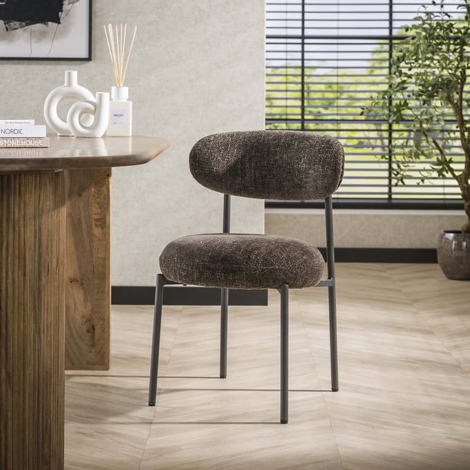 Dimehouse Set van 2 eetkamerstoelen Aero Stof Bruin - Chenille - Scandinavisch & Basic
