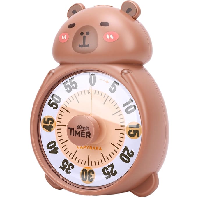Minuteur Capybara à Piles Grand Affichage Mignon Compte à Rebours Visuel pour Enfants Étudiants beige